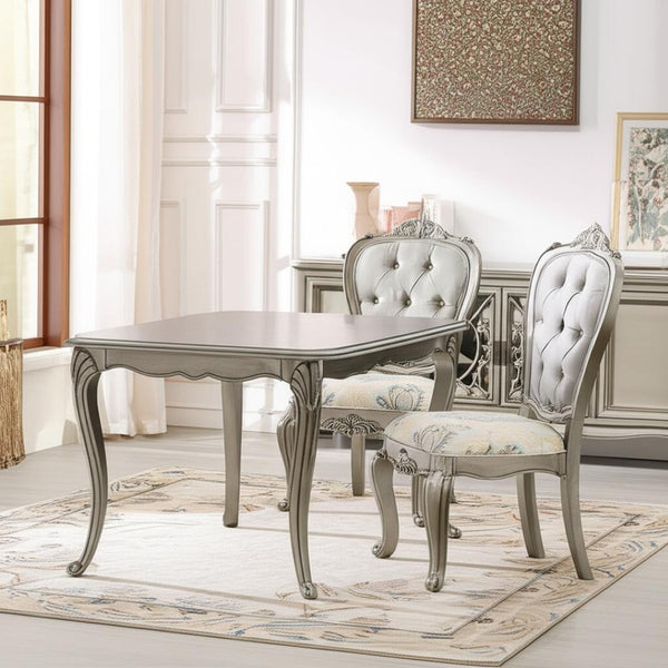HomeRoots Set of Two Gray Velvet Dining Chairs with Platinum Legs - Stylish, Comfortable, and Versatile Seating 573431