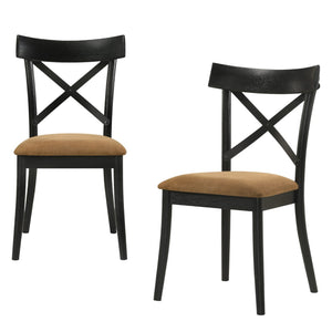 HomeRoots Set of Two Stylish Gray & Black Upholstered Faux Leather Cross Back Dining Chairs for Versatile Use 573433