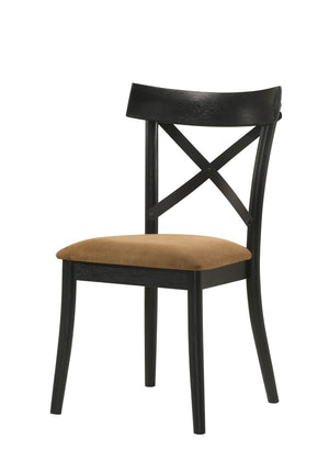 HomeRoots Set of Two Stylish Gray & Black Upholstered Faux Leather Cross Back Dining Chairs for Versatile Use 573433