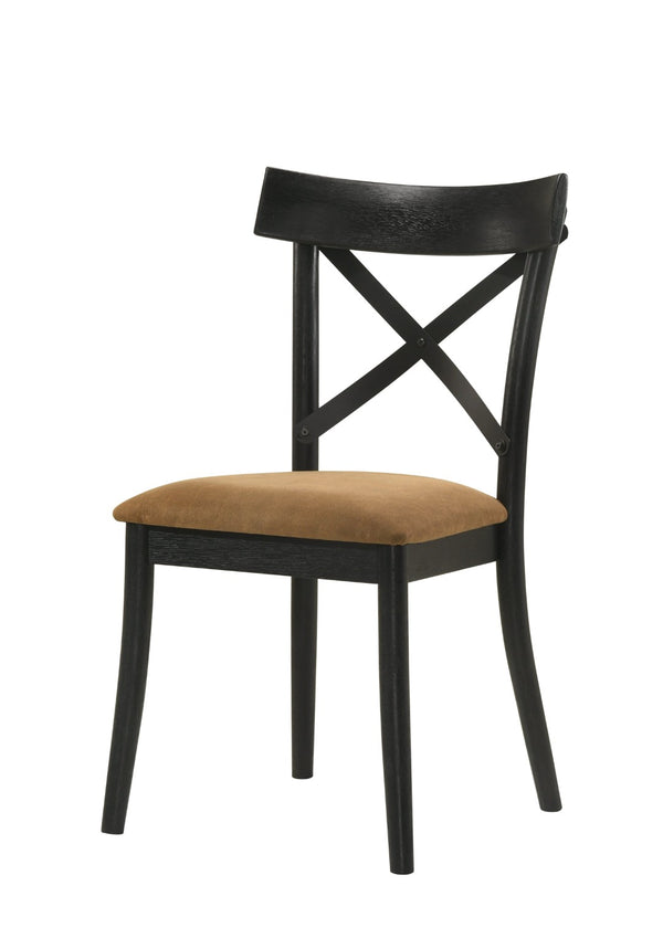HomeRoots Set of Two Stylish Gray & Black Upholstered Faux Leather Cross Back Dining Chairs for Versatile Use 573433