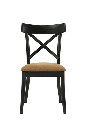 HomeRoots Set of Two Stylish Gray & Black Upholstered Faux Leather Cross Back Dining Chairs for Versatile Use 573433