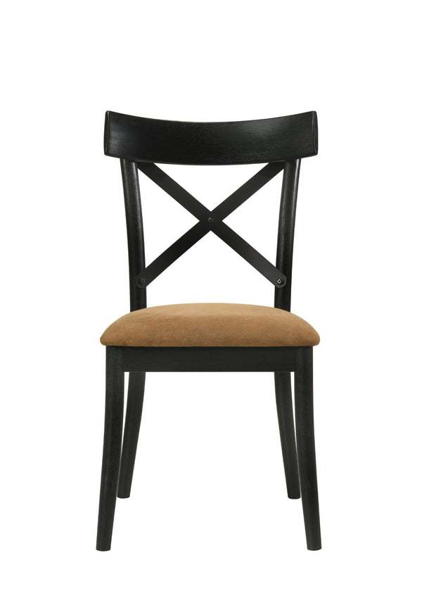 HomeRoots Set of Two Stylish Gray & Black Upholstered Faux Leather Cross Back Dining Chairs for Versatile Use 573433
