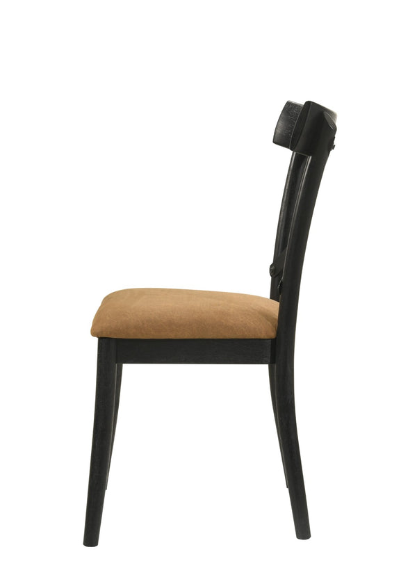 HomeRoots Set of Two Stylish Gray & Black Upholstered Faux Leather Cross Back Dining Chairs for Versatile Use 573433