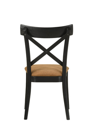HomeRoots Set of Two Stylish Gray & Black Upholstered Faux Leather Cross Back Dining Chairs for Versatile Use 573433