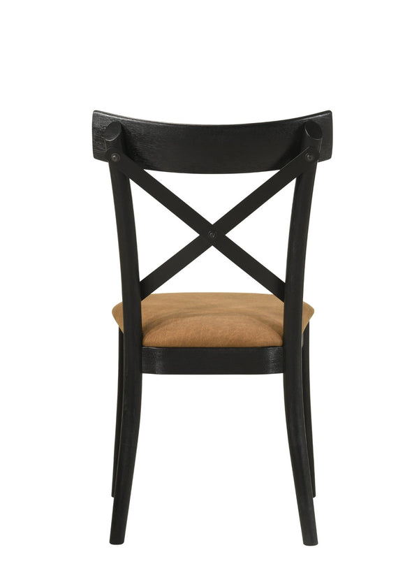 HomeRoots Set of Two Stylish Gray & Black Upholstered Faux Leather Cross Back Dining Chairs for Versatile Use 573433