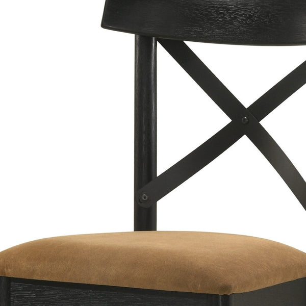 HomeRoots Set of Two Stylish Gray & Black Upholstered Faux Leather Cross Back Dining Chairs for Versatile Use 573433