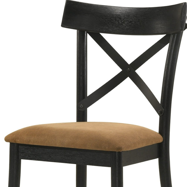 HomeRoots Set of Two Stylish Gray & Black Upholstered Faux Leather Cross Back Dining Chairs for Versatile Use 573433