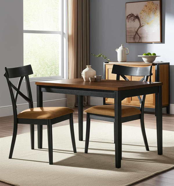 HomeRoots Set of Two Stylish Gray & Black Upholstered Faux Leather Cross Back Dining Chairs for Versatile Use 573433