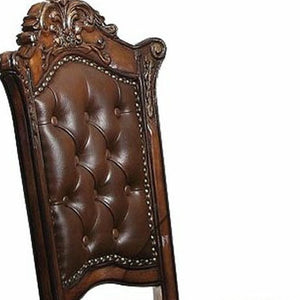 HomeRoots Set of Two Elegant 24" Brown Faux Leather Bar Chairs with Solid Wood Frame for Classic Decor 573436