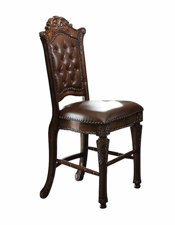 HomeRoots Set of Two Elegant 24" Brown Faux Leather Bar Chairs with Solid Wood Frame for Classic Decor 573436