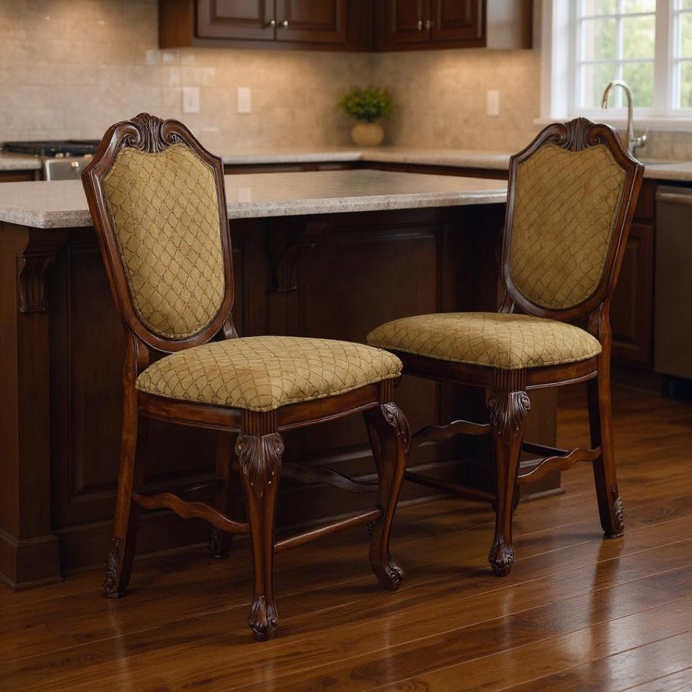 HomeRoots Set of Two Stylish Beige and Espresso Counter-Height Bar Chairs with Comfort and Elegance 573437