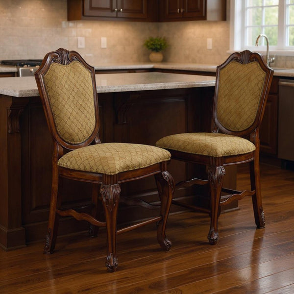 HomeRoots Set of Two Stylish Beige and Espresso Counter-Height Bar Chairs with Comfort and Elegance 573437