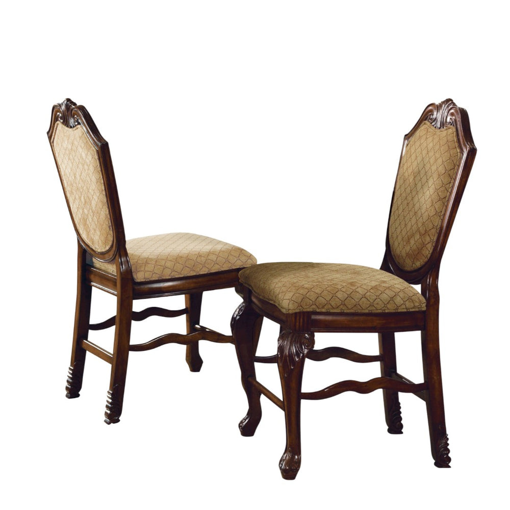HomeRoots Set of Two Stylish Beige and Espresso Counter-Height Bar Chairs with Comfort and Elegance 573437