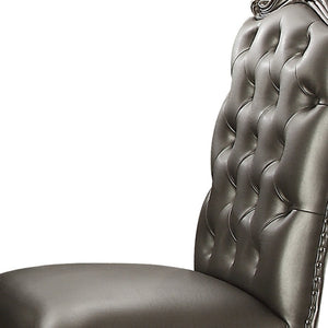 HomeRoots Set of Two Elegant 24" Silver Faux Leather Bar Chairs with Solid Wood Frame for Modern Spaces 573438