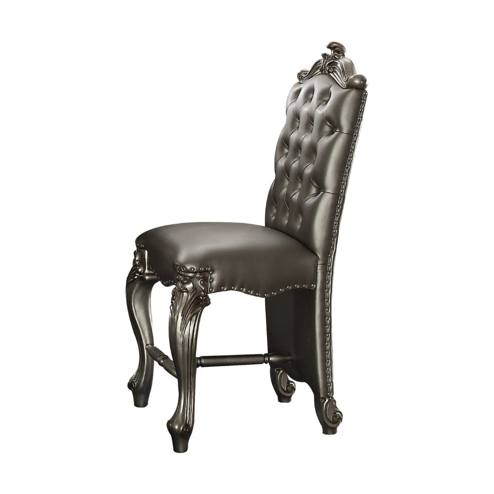 HomeRoots Set of Two Elegant 24" Silver Faux Leather Bar Chairs with Solid Wood Frame for Modern Spaces 573438