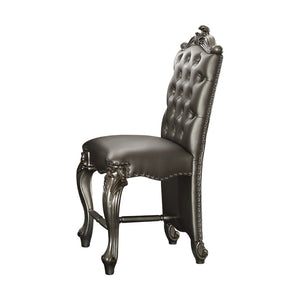 HomeRoots Set of Two Elegant 24" Silver Faux Leather Bar Chairs with Solid Wood Frame for Modern Spaces 573438