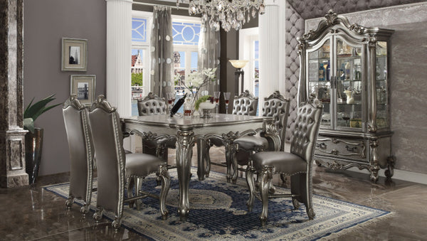 HomeRoots Set of Two Elegant 24" Silver Faux Leather Bar Chairs with Solid Wood Frame for Modern Spaces 573438
