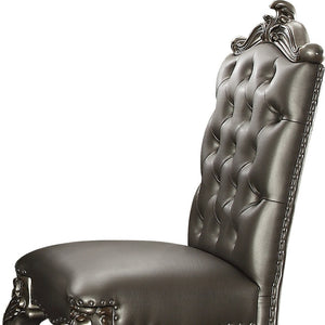 HomeRoots Set of Two Elegant 24" Silver Faux Leather Bar Chairs with Solid Wood Frame for Modern Spaces 573438