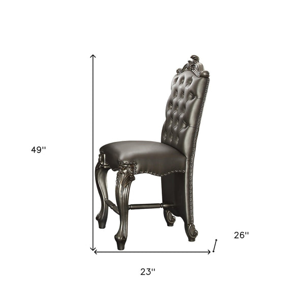 HomeRoots Set of Two Elegant 24" Silver Faux Leather Bar Chairs with Solid Wood Frame for Modern Spaces 573438