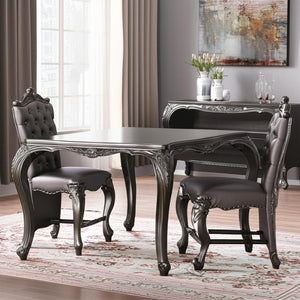 HomeRoots Set of Two Elegant 24" Silver Faux Leather Bar Chairs with Solid Wood Frame for Modern Spaces 573438