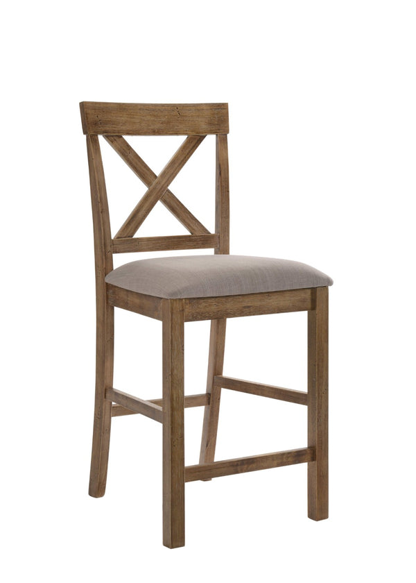 HomeRoots Set of Two Stylish 26" Tan Linen and Oak Bar Chairs - Comfortable Counter Seating for Your Home 573439