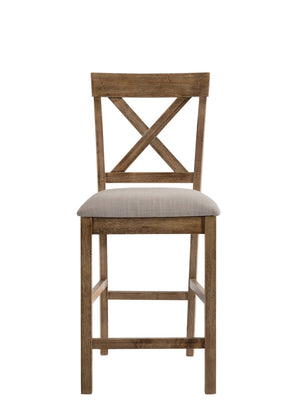HomeRoots Set of Two Stylish 26" Tan Linen and Oak Bar Chairs - Comfortable Counter Seating for Your Home 573439