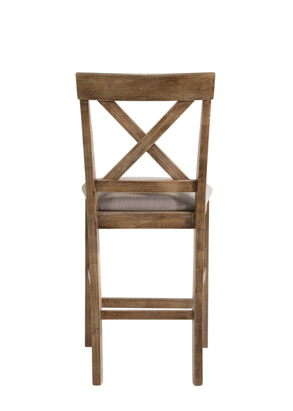 HomeRoots Set of Two Stylish 26" Tan Linen and Oak Bar Chairs - Comfortable Counter Seating for Your Home 573439