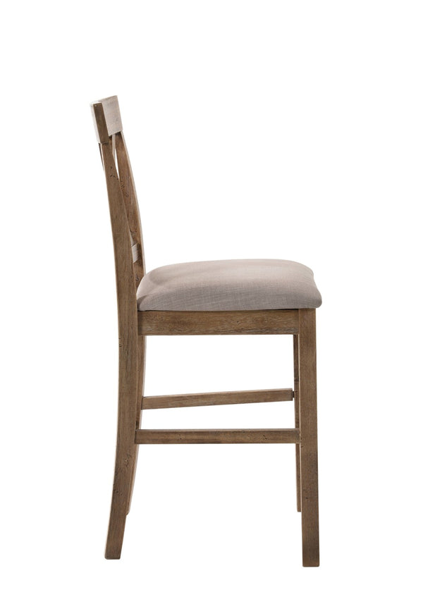 HomeRoots Set of Two Stylish 26" Tan Linen and Oak Bar Chairs - Comfortable Counter Seating for Your Home 573439
