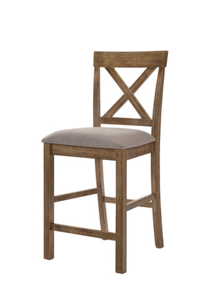 HomeRoots Set of Two Stylish 26" Tan Linen and Oak Bar Chairs - Comfortable Counter Seating for Your Home 573439