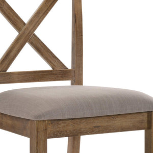 HomeRoots Set of Two Stylish 26" Tan Linen and Oak Bar Chairs - Comfortable Counter Seating for Your Home 573439