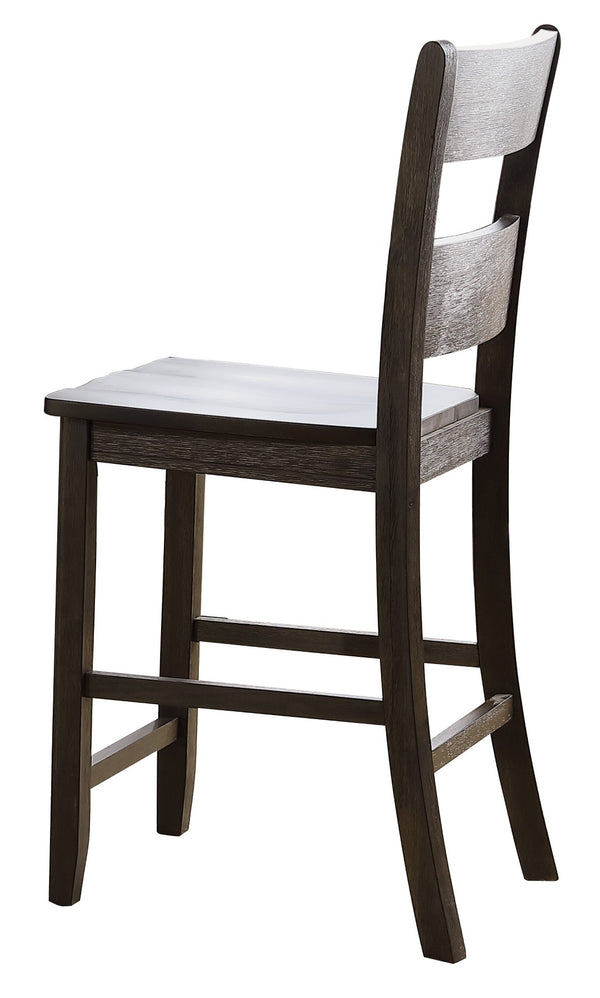 HomeRoots Set of Two Rustic Acacia Wood Counter Height Bar Chairs with Distressed White Seats for Style 573440