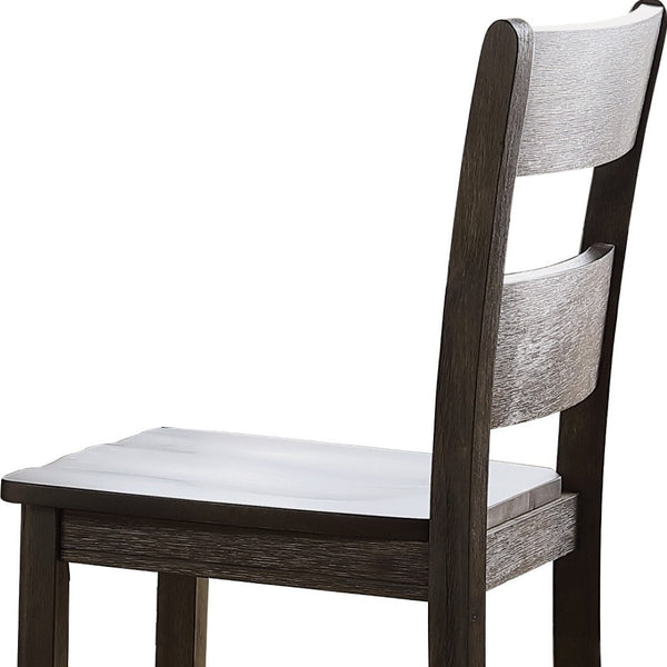 HomeRoots Set of Two Rustic Acacia Wood Counter Height Bar Chairs with Distressed White Seats for Style 573440