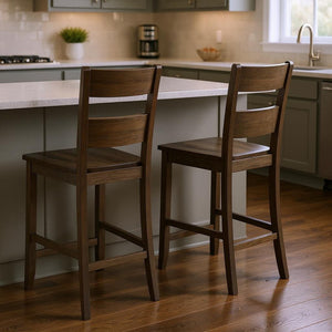 HomeRoots Set of Two Rustic Acacia Wood Counter Height Bar Chairs with Distressed White Seats for Style 573440