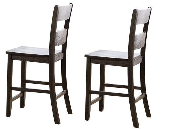 HomeRoots Set of Two Rustic Acacia Wood Counter Height Bar Chairs with Distressed White Seats for Style 573440