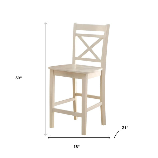 HomeRoots Set of Two 24" Cream Wood Counter Height Bar Chairs – Stylish Rustic Seating for Kitchen & Dining 573442