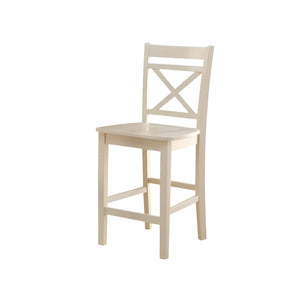 HomeRoots Set of Two 24" Cream Wood Counter Height Bar Chairs – Stylish Rustic Seating for Kitchen & Dining 573442
