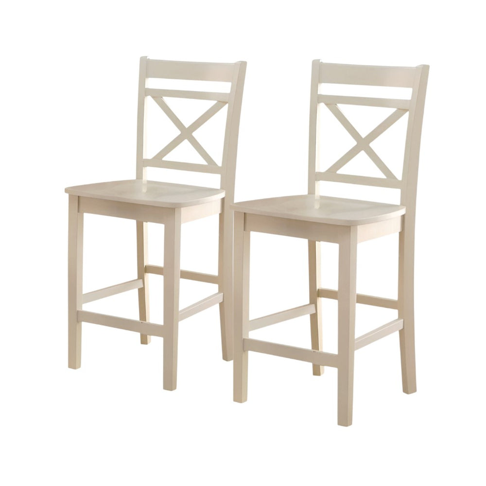HomeRoots Set of Two 24" Cream Wood Counter Height Bar Chairs – Stylish Rustic Seating for Kitchen & Dining 573442