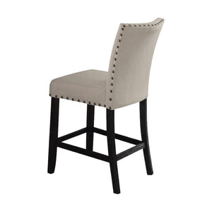 HomeRoots Set of Two 26" Beige & Oak Solid Wood Bar Chairs with Linen Upholstery for Stylish Comfort 573443