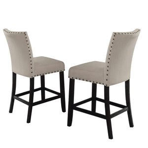 HomeRoots Set of Two 26" Beige & Oak Solid Wood Bar Chairs with Linen Upholstery for Stylish Comfort 573443