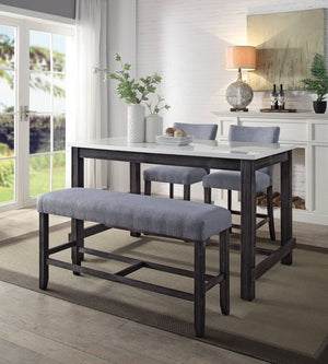 HomeRoots Set of Two Stylish 25" Gray Fabric & Espresso Wood Counter Height Bar Chairs for Modern Spaces 573444