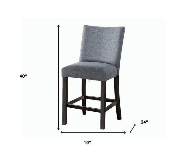 HomeRoots Set of Two Stylish 25" Gray Fabric & Espresso Wood Counter Height Bar Chairs for Modern Spaces 573444