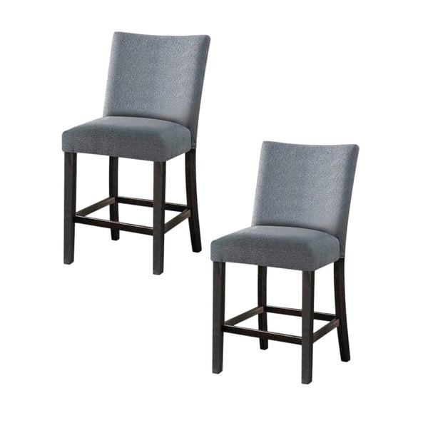 HomeRoots Set of Two Stylish 25" Gray Fabric & Espresso Wood Counter Height Bar Chairs for Modern Spaces 573444