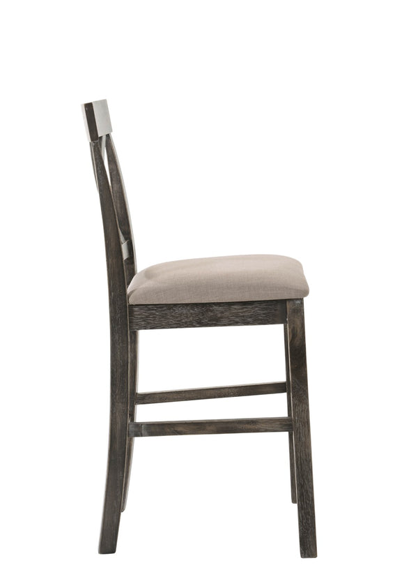 HomeRoots Set of Two Stylish 26" Tan & Gray Solid Wood Counter Height Bar Chairs for Modern Dining Spaces 573445