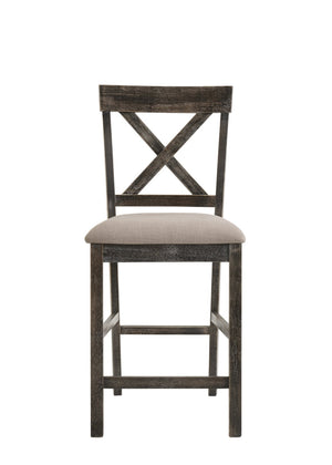 HomeRoots Set of Two Stylish 26" Tan & Gray Solid Wood Counter Height Bar Chairs for Modern Dining Spaces 573445