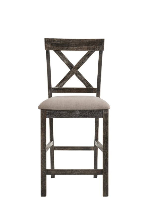 HomeRoots Set of Two Stylish 26" Tan & Gray Solid Wood Counter Height Bar Chairs for Modern Dining Spaces 573445
