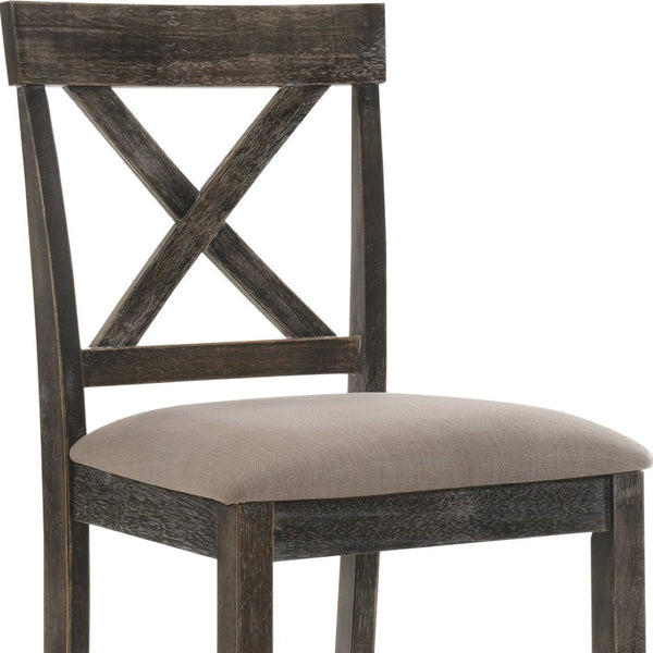 HomeRoots Set of Two Stylish 26" Tan & Gray Solid Wood Counter Height Bar Chairs for Modern Dining Spaces 573445