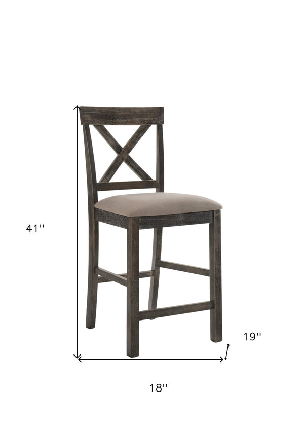 HomeRoots Set of Two Stylish 26" Tan & Gray Solid Wood Counter Height Bar Chairs for Modern Dining Spaces 573445