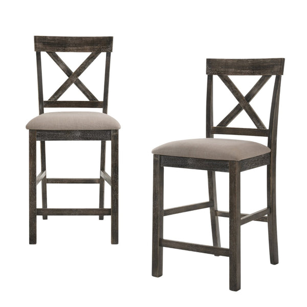 HomeRoots Set of Two Stylish 26" Tan & Gray Solid Wood Counter Height Bar Chairs for Modern Dining Spaces 573445