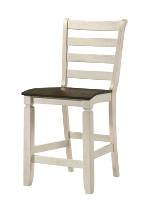 HomeRoots Set of Two Stylish 24" Oak & Antiqued White Solid Wood Counter Height Bar Chairs for Any Decor 573446