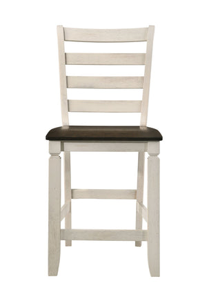 HomeRoots Set of Two Stylish 24" Oak & Antiqued White Solid Wood Counter Height Bar Chairs for Any Decor 573446